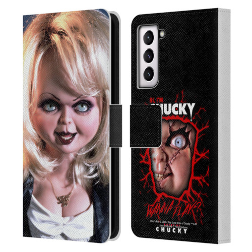 Bride of Chucky Key Art Tiffany Doll Leather Book Wallet Case Cover For Samsung Galaxy S21 5G