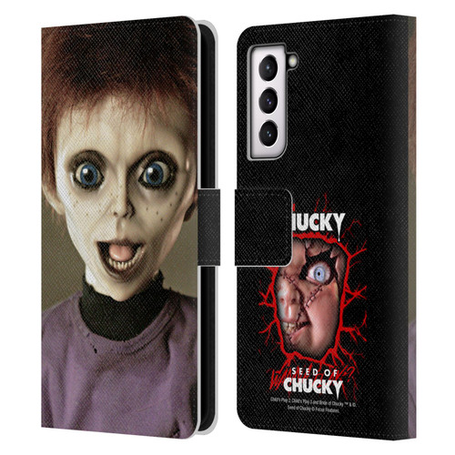 Seed of Chucky Key Art Glen Doll Leather Book Wallet Case Cover For Samsung Galaxy S21 5G