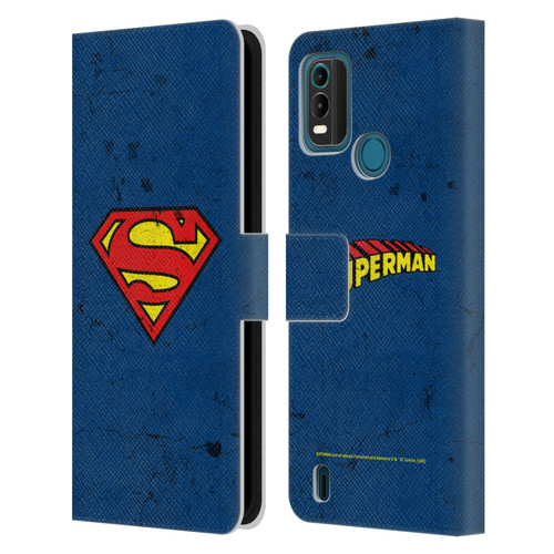 Superman DC Comics Logos Distressed Leather Book Wallet Case Cover For Nokia G11 Plus