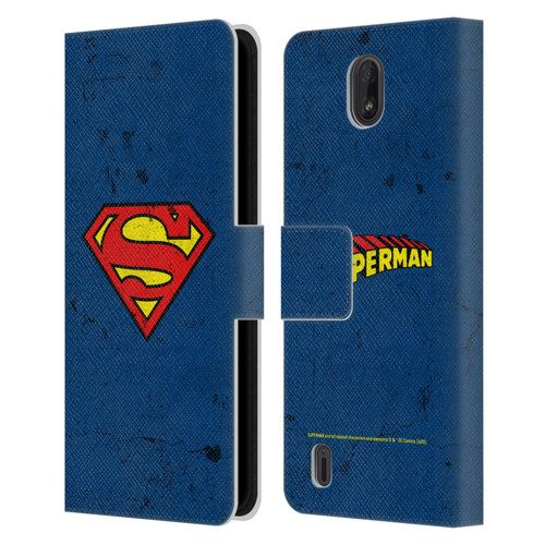 Superman DC Comics Logos Distressed Leather Book Wallet Case Cover For Nokia C01 Plus/C1 2nd Edition