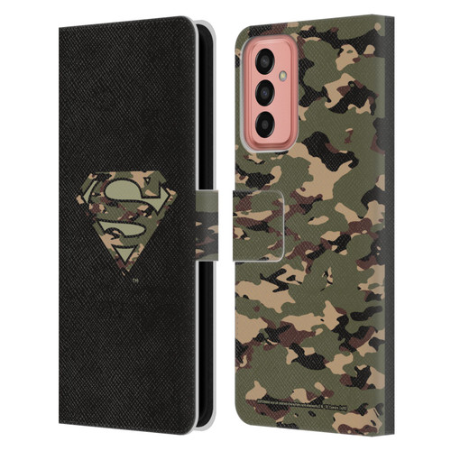 Superman DC Comics Logos Camouflage Leather Book Wallet Case Cover For Samsung Galaxy M13 (2022)