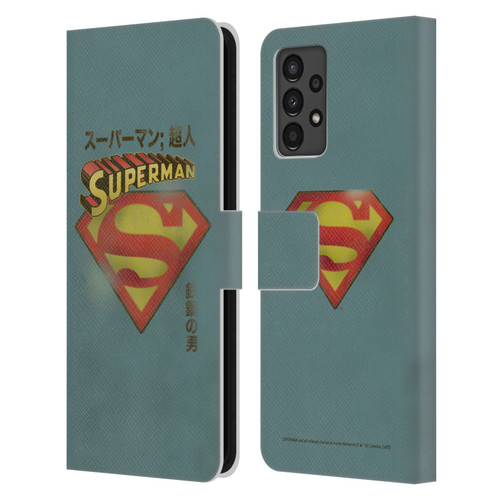 Superman DC Comics Vintage Fashion Japanese Logo Leather Book Wallet Case Cover For Samsung Galaxy A13 (2022)