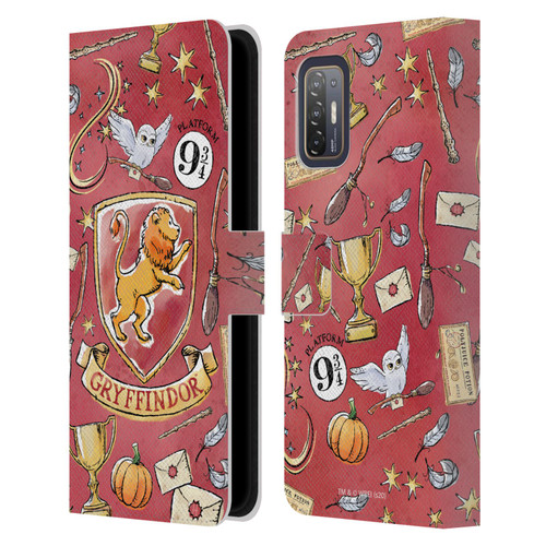 Harry Potter Deathly Hallows XIII Gryffindor Pattern Leather Book Wallet Case Cover For HTC Desire 21 Pro 5G