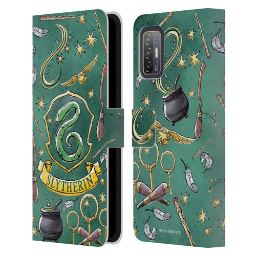 Harry Potter Deathly Hallows XIII Slytherin Pattern Leather Book Wallet Case Cover For HTC Desire 21 Pro 5G
