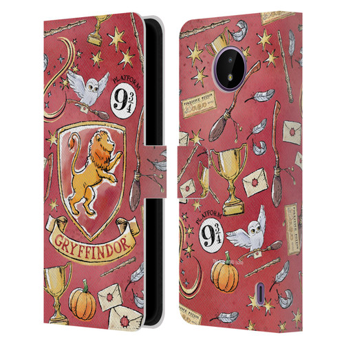 Harry Potter Deathly Hallows XIII Gryffindor Pattern Leather Book Wallet Case Cover For Nokia C10 / C20