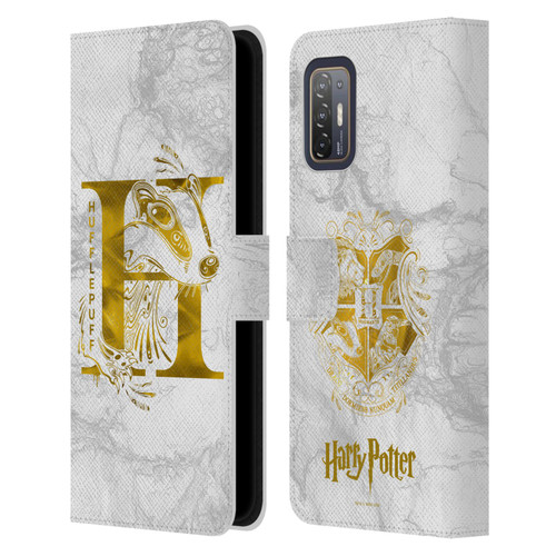 Harry Potter Deathly Hallows IX Hufflepuff Aguamenti Leather Book Wallet Case Cover For HTC Desire 21 Pro 5G