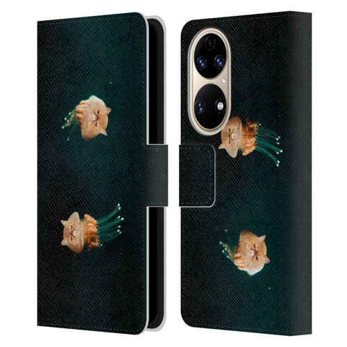 Pixelmated Animals Surreal Pets Jellyfish Cats Leather Book Wallet Case Cover For Huawei P50