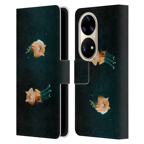 Pixelmated Animals Surreal Pets Jellyfish Cats Leather Book Wallet Case Cover For Huawei P50 Pro