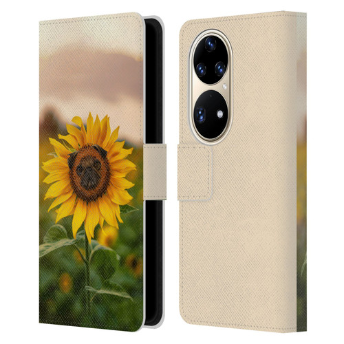 Pixelmated Animals Surreal Pets Pugflower Leather Book Wallet Case Cover For Huawei P50 Pro