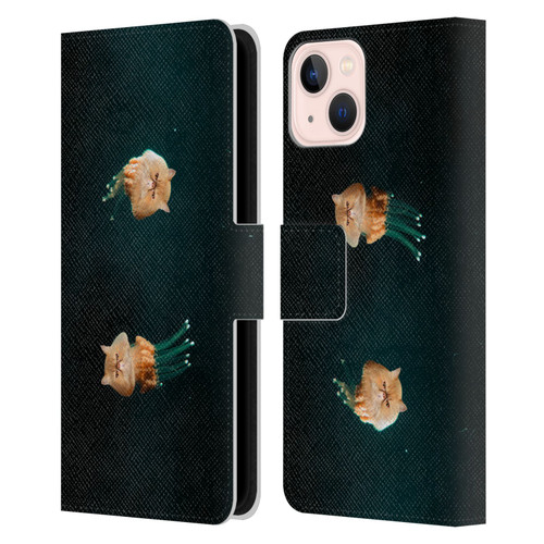 Pixelmated Animals Surreal Pets Jellyfish Cats Leather Book Wallet Case Cover For Apple iPhone 13