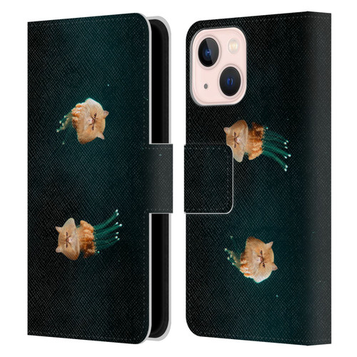 Pixelmated Animals Surreal Pets Jellyfish Cats Leather Book Wallet Case Cover For Apple iPhone 13 Mini