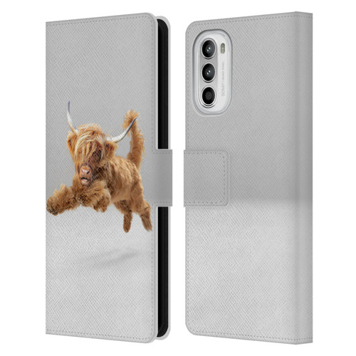 Pixelmated Animals Surreal Pets Highland Pup Leather Book Wallet Case Cover For Motorola Moto G52