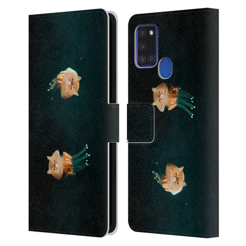 Pixelmated Animals Surreal Pets Jellyfish Cats Leather Book Wallet Case Cover For Samsung Galaxy A21s (2020)