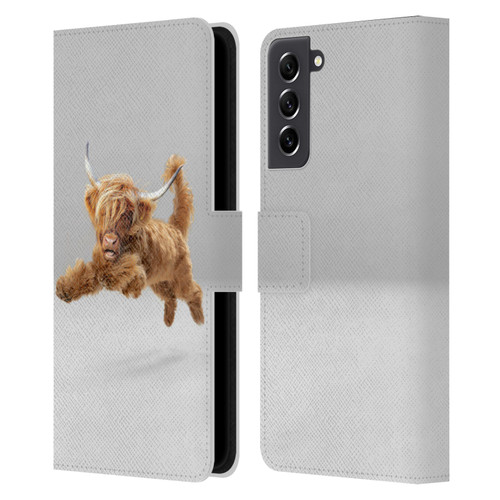 Pixelmated Animals Surreal Pets Highland Pup Leather Book Wallet Case Cover For Samsung Galaxy S21 FE 5G