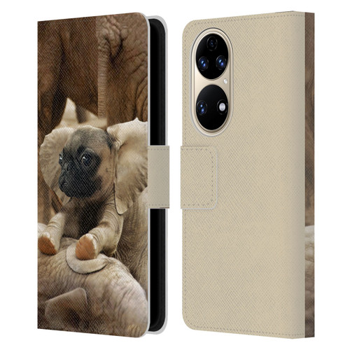 Pixelmated Animals Surreal Wildlife Pugephant Leather Book Wallet Case Cover For Huawei P50