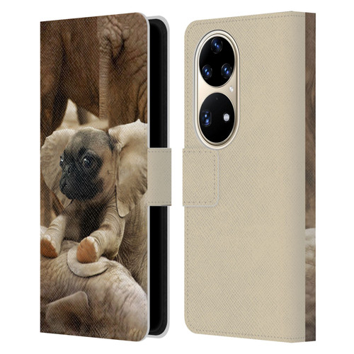 Pixelmated Animals Surreal Wildlife Pugephant Leather Book Wallet Case Cover For Huawei P50 Pro