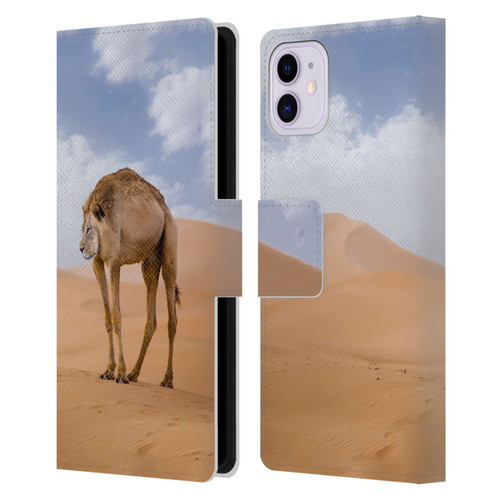 Pixelmated Animals Surreal Wildlife Camel Lion Leather Book Wallet Case Cover For Apple iPhone 11