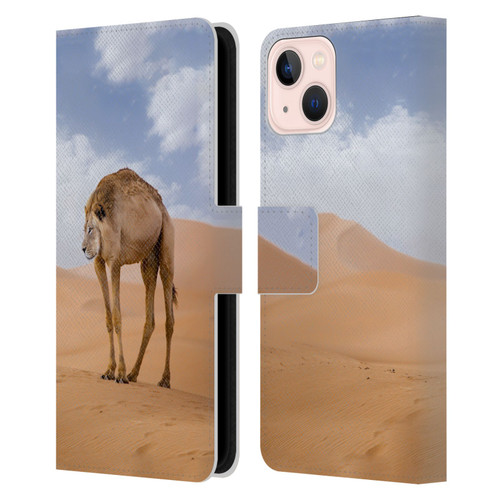 Pixelmated Animals Surreal Wildlife Camel Lion Leather Book Wallet Case Cover For Apple iPhone 13