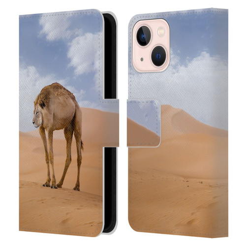 Pixelmated Animals Surreal Wildlife Camel Lion Leather Book Wallet Case Cover For Apple iPhone 13 Mini