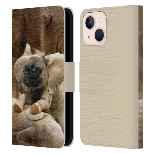 Pixelmated Animals Surreal Wildlife Pugephant Leather Book Wallet Case Cover For Apple iPhone 13 Mini