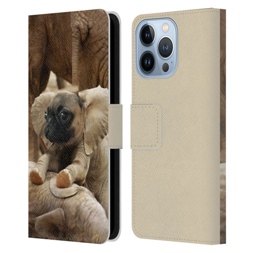 Pixelmated Animals Surreal Wildlife Pugephant Leather Book Wallet Case Cover For Apple iPhone 13 Pro
