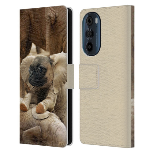 Pixelmated Animals Surreal Wildlife Pugephant Leather Book Wallet Case Cover For Motorola Edge 30
