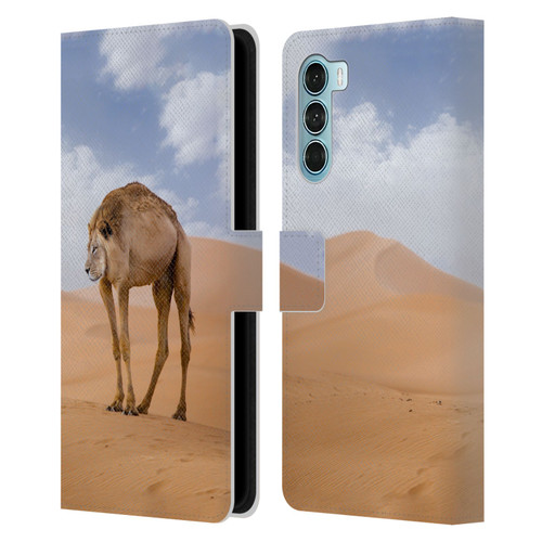 Pixelmated Animals Surreal Wildlife Camel Lion Leather Book Wallet Case Cover For Motorola Edge S30 / Moto G200 5G