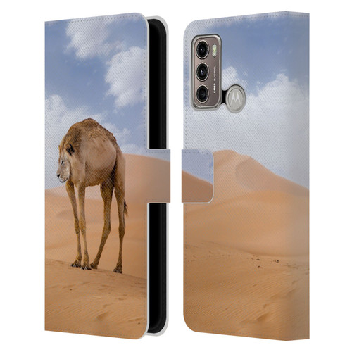 Pixelmated Animals Surreal Wildlife Camel Lion Leather Book Wallet Case Cover For Motorola Moto G60 / Moto G40 Fusion