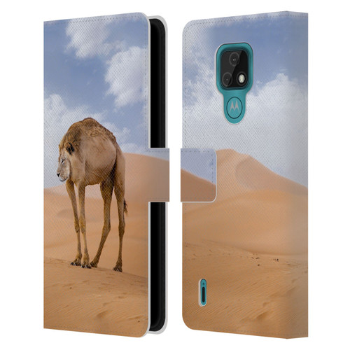 Pixelmated Animals Surreal Wildlife Camel Lion Leather Book Wallet Case Cover For Motorola Moto E7
