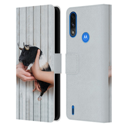 Pixelmated Animals Surreal Wildlife Guinea Bull Leather Book Wallet Case Cover For Motorola Moto E7 Power / Moto E7i Power