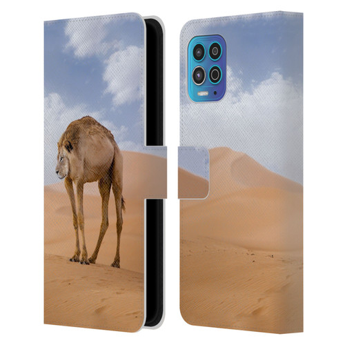 Pixelmated Animals Surreal Wildlife Camel Lion Leather Book Wallet Case Cover For Motorola Moto G100