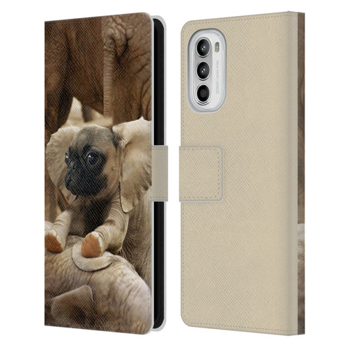 Pixelmated Animals Surreal Wildlife Pugephant Leather Book Wallet Case Cover For Motorola Moto G52