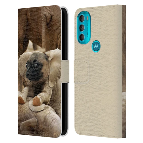 Pixelmated Animals Surreal Wildlife Pugephant Leather Book Wallet Case Cover For Motorola Moto G71 5G
