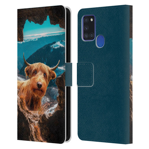 Pixelmated Animals Surreal Wildlife Cowpup Leather Book Wallet Case Cover For Samsung Galaxy A21s (2020)