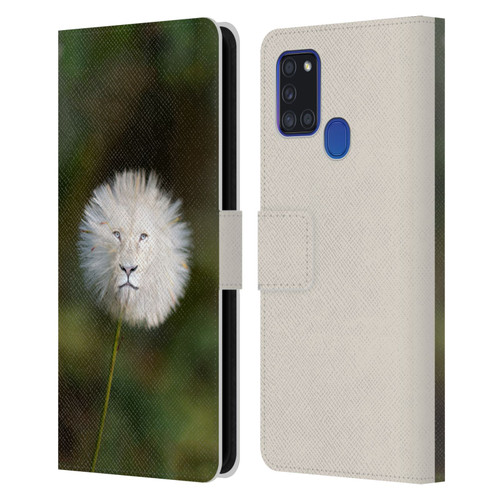Pixelmated Animals Surreal Wildlife Dandelion Leather Book Wallet Case Cover For Samsung Galaxy A21s (2020)