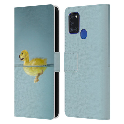Pixelmated Animals Surreal Wildlife Dog Duck Leather Book Wallet Case Cover For Samsung Galaxy A21s (2020)