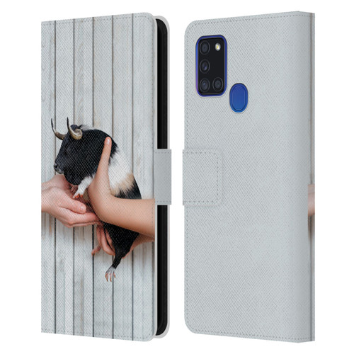 Pixelmated Animals Surreal Wildlife Guinea Bull Leather Book Wallet Case Cover For Samsung Galaxy A21s (2020)