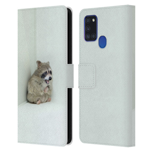 Pixelmated Animals Surreal Wildlife Hamster Raccoon Leather Book Wallet Case Cover For Samsung Galaxy A21s (2020)