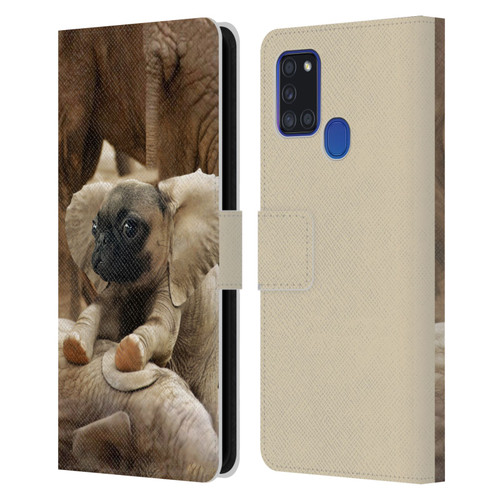 Pixelmated Animals Surreal Wildlife Pugephant Leather Book Wallet Case Cover For Samsung Galaxy A21s (2020)