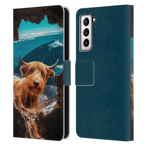 Pixelmated Animals Surreal Wildlife Cowpup Leather Book Wallet Case Cover For Samsung Galaxy S21 5G