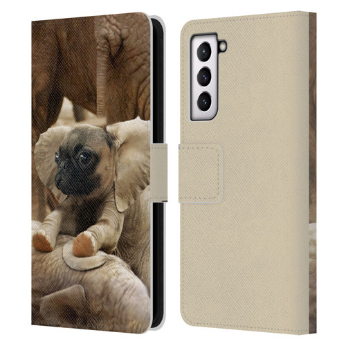 Pixelmated Animals Surreal Wildlife Pugephant Leather Book Wallet Case Cover For Samsung Galaxy S21 5G