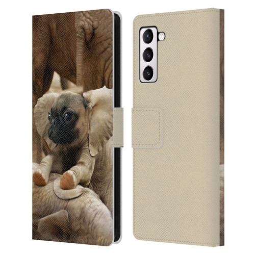 Pixelmated Animals Surreal Wildlife Pugephant Leather Book Wallet Case Cover For Samsung Galaxy S21+ 5G