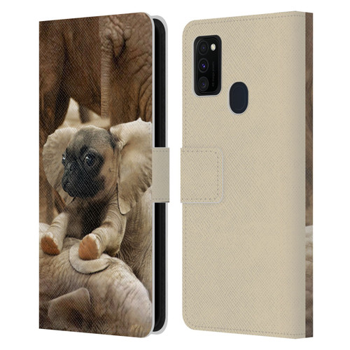 Pixelmated Animals Surreal Wildlife Pugephant Leather Book Wallet Case Cover For Samsung Galaxy M30s (2019)/M21 (2020)