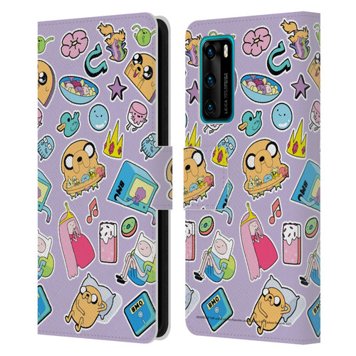 Adventure Time Graphics Icons Leather Book Wallet Case Cover For Huawei P40 5G