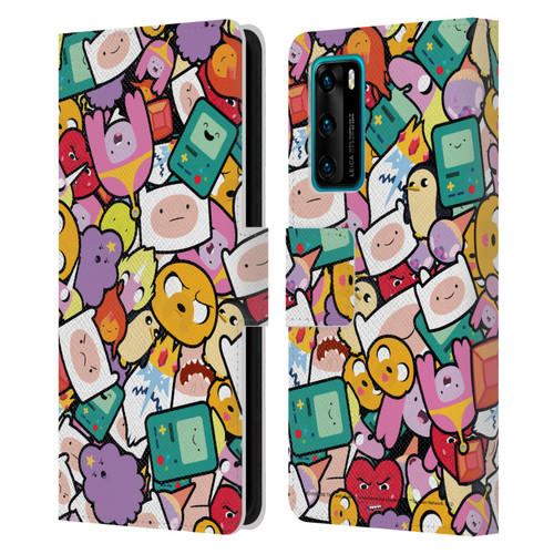 Adventure Time Graphics Pattern Leather Book Wallet Case Cover For Huawei P40 5G