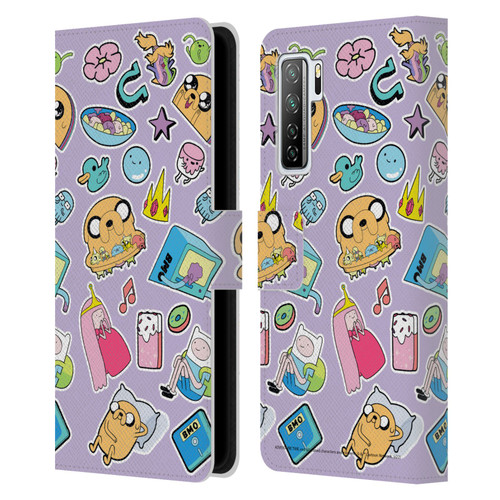 Adventure Time Graphics Icons Leather Book Wallet Case Cover For Huawei Nova 7 SE/P40 Lite 5G