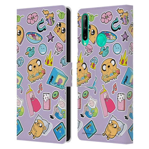 Adventure Time Graphics Icons Leather Book Wallet Case Cover For Huawei P40 lite E