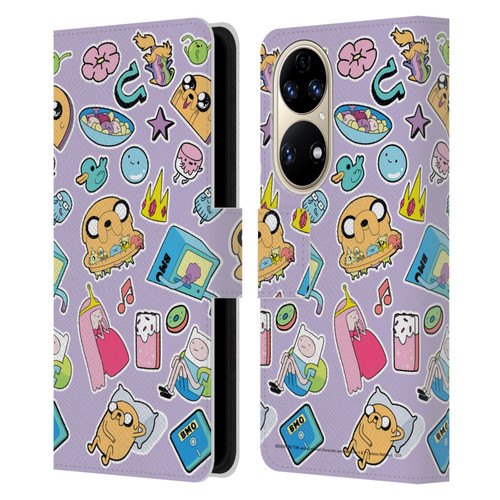 Adventure Time Graphics Icons Leather Book Wallet Case Cover For Huawei P50