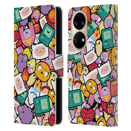 Adventure Time Graphics Pattern Leather Book Wallet Case Cover For Huawei P50