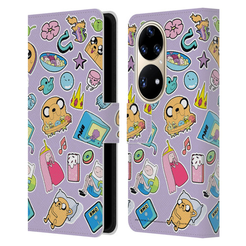 Adventure Time Graphics Icons Leather Book Wallet Case Cover For Huawei P50 Pro